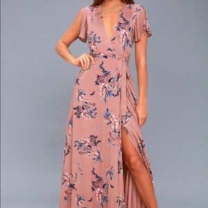 Lulus Rusty Rose Maxi Wrap Dress - New with tags